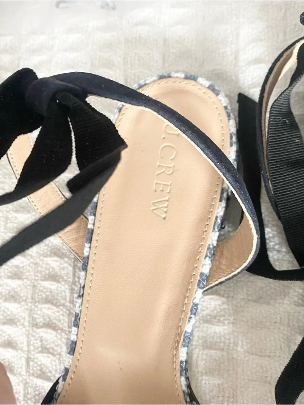 J. Crew gingham ankle wrap flats navy size 10 NIB